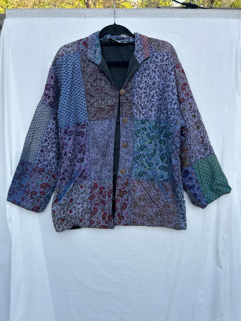 Vintage Silver Stream Jacket One Size Folk Art Patchwork Cottagecore Boho Cotton